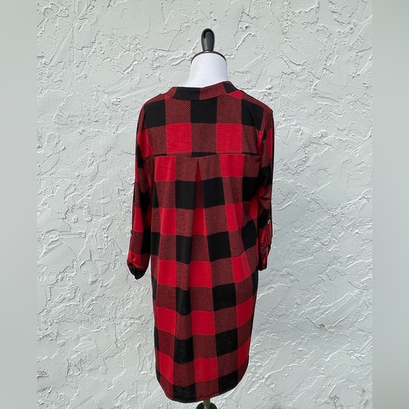 NWT HoneyMe Buffalo Plaid Checkered Red & Black Tunic Small - Picture 4 of 15